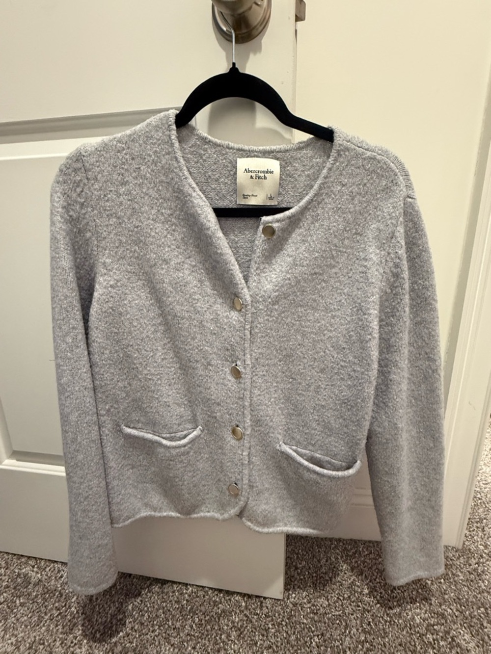 Abercrombie & Fitch Light Gray Button-Front Cardigan